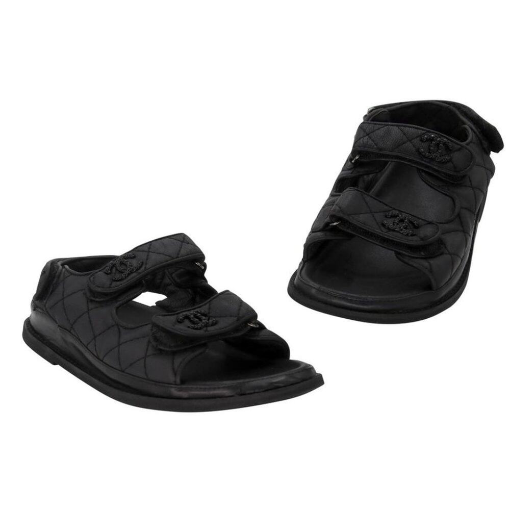 Chanel Cc Strap 39 Quilted Crystal Canvas Dad Sandals CC-0602N-0013